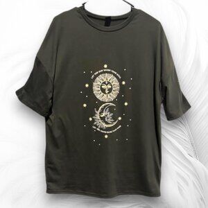 Shein Black Oversized T-Shirt with Sun and Moon Graphic